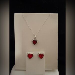 Heart-Shaped Red and Silver 925 Jewelry Set